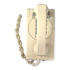 Vintage ITT Cortelco 2554 Wall Phone Push Button Almond Beige Made in USA Retro